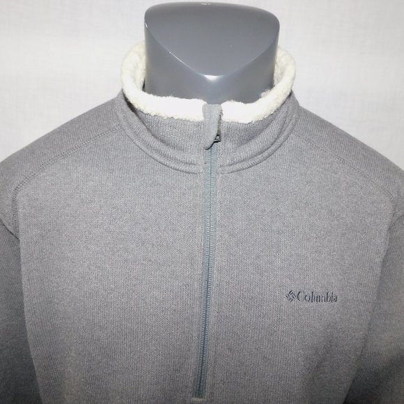 Columbia Mens L Gray Fleece Lined 1/4 Zip Pullover Sweater with Sherpa Collar - Picture 3 of 11